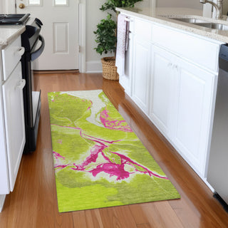 Piper Looms Mayfield Abstract AMF1005 Lime Machine Washable Area Rug Runner Lifestyle Image Feature