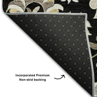 Piper Looms Mayfield Floral AMF1006 Black Machine Washable Area Rug Backing Image