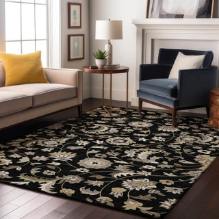 Piper Looms Mayfield Floral AMF1006 Black Machine Washable Area Rug Lifestyle Image Feature