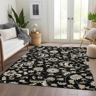 Piper Looms Mayfield Floral AMF1006 Black Machine Washable Area Rug Lifestyle Image Feature