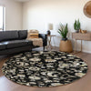Piper Looms Mayfield Floral AMF1006 Black Machine Washable Area Rug Round Lifestyle Image Feature