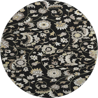 Piper Looms Mayfield Floral AMF1006 Black Machine Washable Area Rug Round Main Image