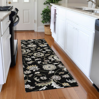 Piper Looms Mayfield Floral AMF1006 Black Machine Washable Area Rug Runner Lifestyle Image Feature