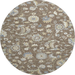 Piper Looms Mayfield Floral AMF1006 Chocolate Machine Washable Area Rug Round Main Image