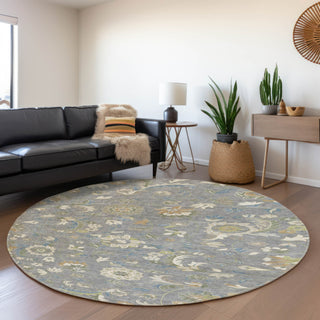 Piper Looms Mayfield Floral AMF1006 Gray Machine Washable Area Rug Round Lifestyle Image Feature