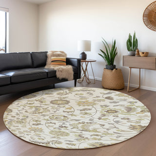 Piper Looms Mayfield Floral AMF1006 Ivory Machine Washable Area Rug Round Lifestyle Image Feature