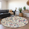 Piper Looms Mayfield Floral AMF1006 Linen Machine Washable Area Rug Round Lifestyle Image Feature