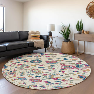 Piper Looms Mayfield Floral AMF1006 Linen Machine Washable Area Rug Round Lifestyle Image Feature
