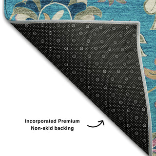 Piper Looms Mayfield Floral AMF1006 Teal Machine Washable Area Rug Backing Image