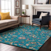 Piper Looms Mayfield Floral AMF1006 Teal Machine Washable Area Rug Lifestyle Image Feature