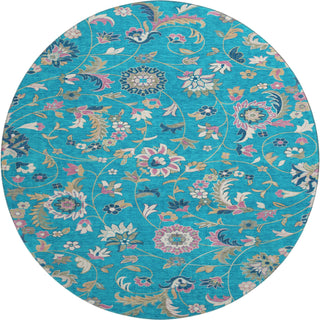 Piper Looms Mayfield Floral AMF1006 Teal Machine Washable Area Rug Round Main Image