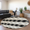 Piper Looms Mayfield Geometric AMF1007 Black Machine Washable Area Rug Round Lifestyle Image Feature