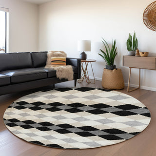 Piper Looms Mayfield Geometric AMF1007 Black Machine Washable Area Rug Round Lifestyle Image Feature