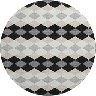 Piper Looms Mayfield Geometric AMF1007 Black Machine Washable Area Rug Round Main Image