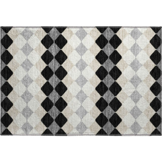 Piper Looms Mayfield Geometric AMF1007 Black Machine Washable Area Rug Scatter Main Image