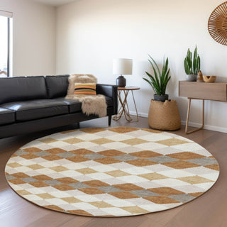 Piper Looms Mayfield Geometric AMF1007 Copper Machine Washable Area Rug Round Lifestyle Image Feature