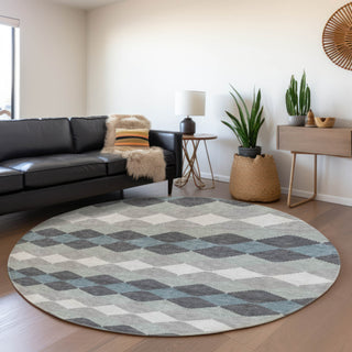 Piper Looms Mayfield Geometric AMF1007 Gray Machine Washable Area Rug Round Lifestyle Image Feature