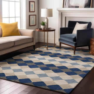 Piper Looms Mayfield Geometric AMF1007 Navy Machine Washable Area Rug Lifestyle Image Feature