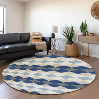 Piper Looms Mayfield Geometric AMF1007 Navy Machine Washable Area Rug Round Lifestyle Image Feature