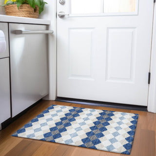 Piper Looms Mayfield Geometric AMF1007 Navy Machine Washable Area Rug Scatter Lifestyle Image Feature