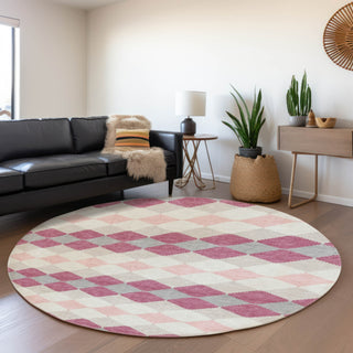 Piper Looms Mayfield Geometric AMF1007 Pink Machine Washable Area Rug Round Lifestyle Image Feature