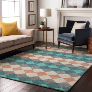 Piper Looms Mayfield Geometric AMF1007 Teal Machine Washable Area Rug Lifestyle Image Feature