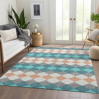 Piper Looms Mayfield Geometric AMF1007 Teal Machine Washable Area Rug Lifestyle Image Feature