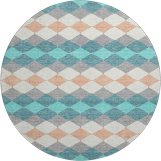 Piper Looms Mayfield Geometric AMF1007 Teal Machine Washable Area Rug Round Main Image