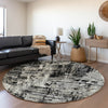Piper Looms Mayfield Abstract AMF1008 Black Machine Washable Area Rug Round Lifestyle Image Feature