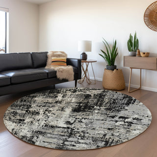 Piper Looms Mayfield Abstract AMF1008 Black Machine Washable Area Rug Round Lifestyle Image Feature