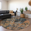 Piper Looms Mayfield Abstract AMF1008 Charcoal Machine Washable Area Rug Round Lifestyle Image Feature