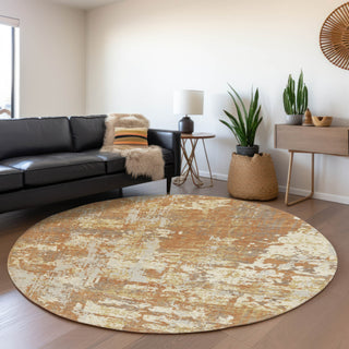 Piper Looms Mayfield Abstract AMF1008 Copper Machine Washable Area Rug Round Lifestyle Image Feature