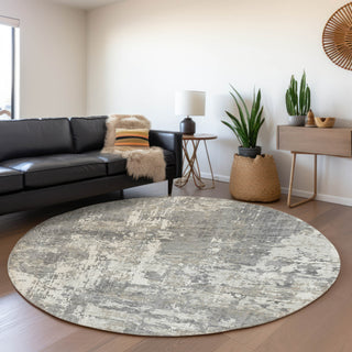 Piper Looms Mayfield Abstract AMF1008 Gray Machine Washable Area Rug Round Lifestyle Image Feature