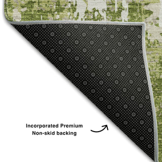 Piper Looms Mayfield Abstract AMF1008 Green Machine Washable Area Rug Backing Image