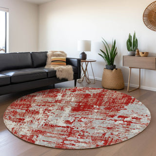 Piper Looms Mayfield Abstract AMF1008 Red Machine Washable Area Rug Round Lifestyle Image Feature