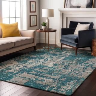 Piper Looms Mayfield Abstract AMF1008 Teal Machine Washable Area Rug Lifestyle Image Feature