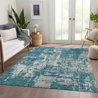Piper Looms Mayfield Abstract AMF1008 Teal Machine Washable Area Rug Lifestyle Image Feature