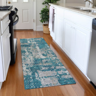 Piper Looms Mayfield Abstract AMF1008 Teal Machine Washable Area Rug Runner Lifestyle Image Feature
