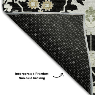 Piper Looms Mayfield Oriental AMF1009 Black Machine Washable Area Rug Backing Image