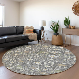 Piper Looms Mayfield Oriental AMF1009 Charcoal Machine Washable Area Rug Round Lifestyle Image Feature