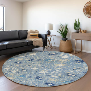 Piper Looms Mayfield Oriental AMF1009 Denim Machine Washable Area Rug Round Lifestyle Image Feature