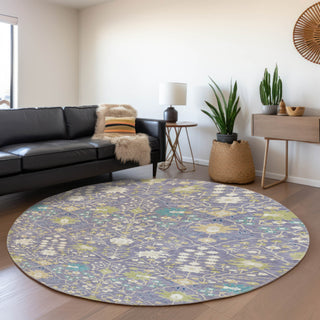 Piper Looms Mayfield Oriental AMF1009 Lavender Machine Washable Area Rug Round Lifestyle Image Feature