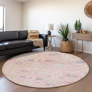 Piper Looms Mayfield Oriental AMF1009 Pink Machine Washable Area Rug Round Lifestyle Image Feature