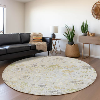Piper Looms Mayfield Oriental AMF1009 Silver Machine Washable Area Rug Round Lifestyle Image Feature