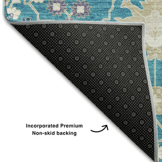 Piper Looms Mayfield Oriental AMF1009 Teal Machine Washable Area Rug Backing Image
