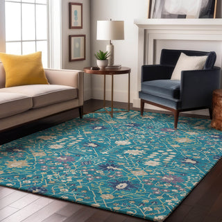 Piper Looms Mayfield Oriental AMF1009 Teal Machine Washable Area Rug Lifestyle Image Feature