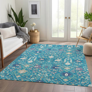 Piper Looms Mayfield Oriental AMF1009 Teal Machine Washable Area Rug Lifestyle Image Feature