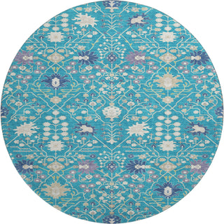Piper Looms Mayfield Oriental AMF1009 Teal Machine Washable Area Rug Round Main Image