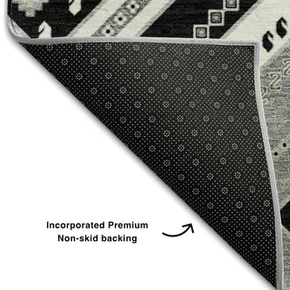 Piper Looms Mayfield Tribal AMF1010 Black Machine Washable Area Rug Backing Image