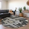 Piper Looms Mayfield Tribal AMF1010 Black Machine Washable Area Rug Round Lifestyle Image Feature